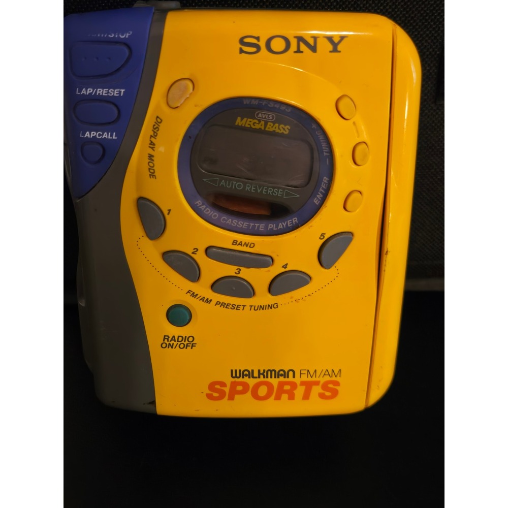 Sony Walkman Sports WM-FS493 Yellow AM/FM Cassette Player Mega Bass Vintage
